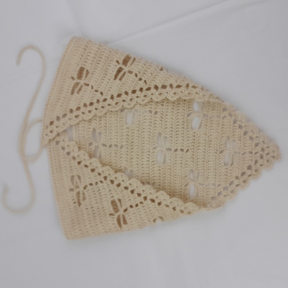 Cream Dragonfly Filet Crocheted Head Bandana Kerchief Tie Back - Picture 8 of 8